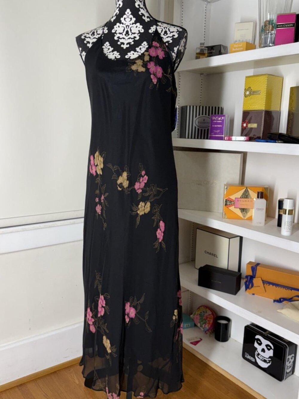 Jones New York Dress; Black Floral 100% Silk Dress NWOT 14 Lined Classy Backless